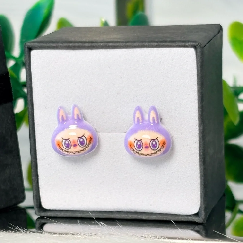 Cute Purple‎ Monster Character Stud Earrings